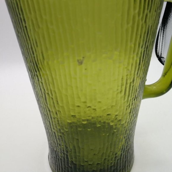 Vintage 60's Avocado Green Tree Bark Glass Jeannette Pitcher MCM - Picture 6 of 6